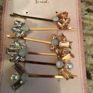 3 sets Noir Beaded and rhinestone Bobby Pins